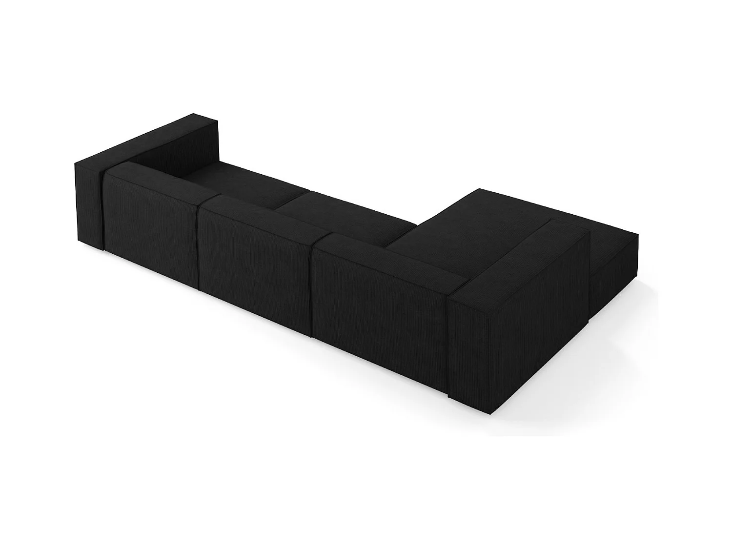 Cosmopolitan Design - Divano angolare sinistro "Arendal" 4 posti in ciniglia con effetto a coste nero - 284x166x70cm