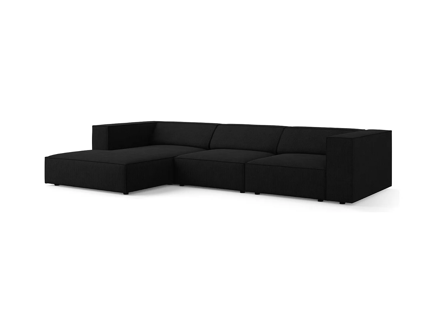 Cosmopolitan Design - Divano angolare sinistro "Arendal" 4 posti in ciniglia con effetto a coste nero - 284x166x70cm