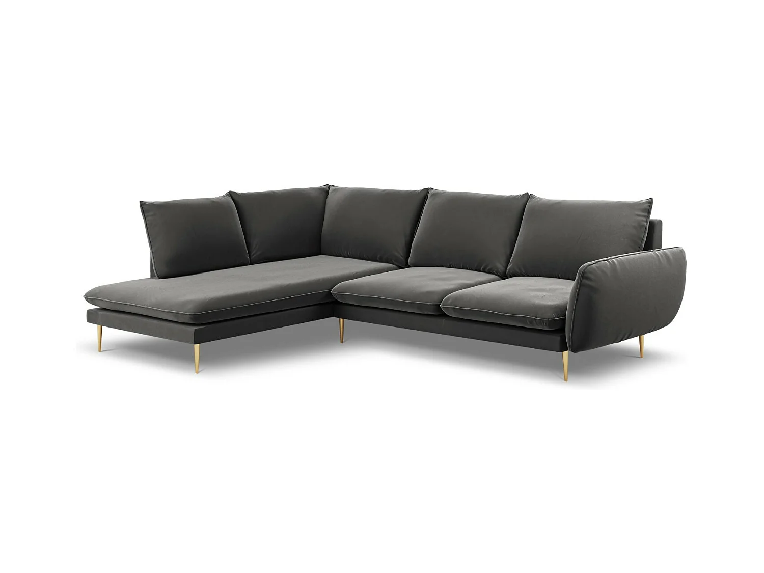 Cosmopolitan Design - Linker hoekbank "Vienna" 6 zitplaatsen, Flueel, Grijs - 275x185x95cm