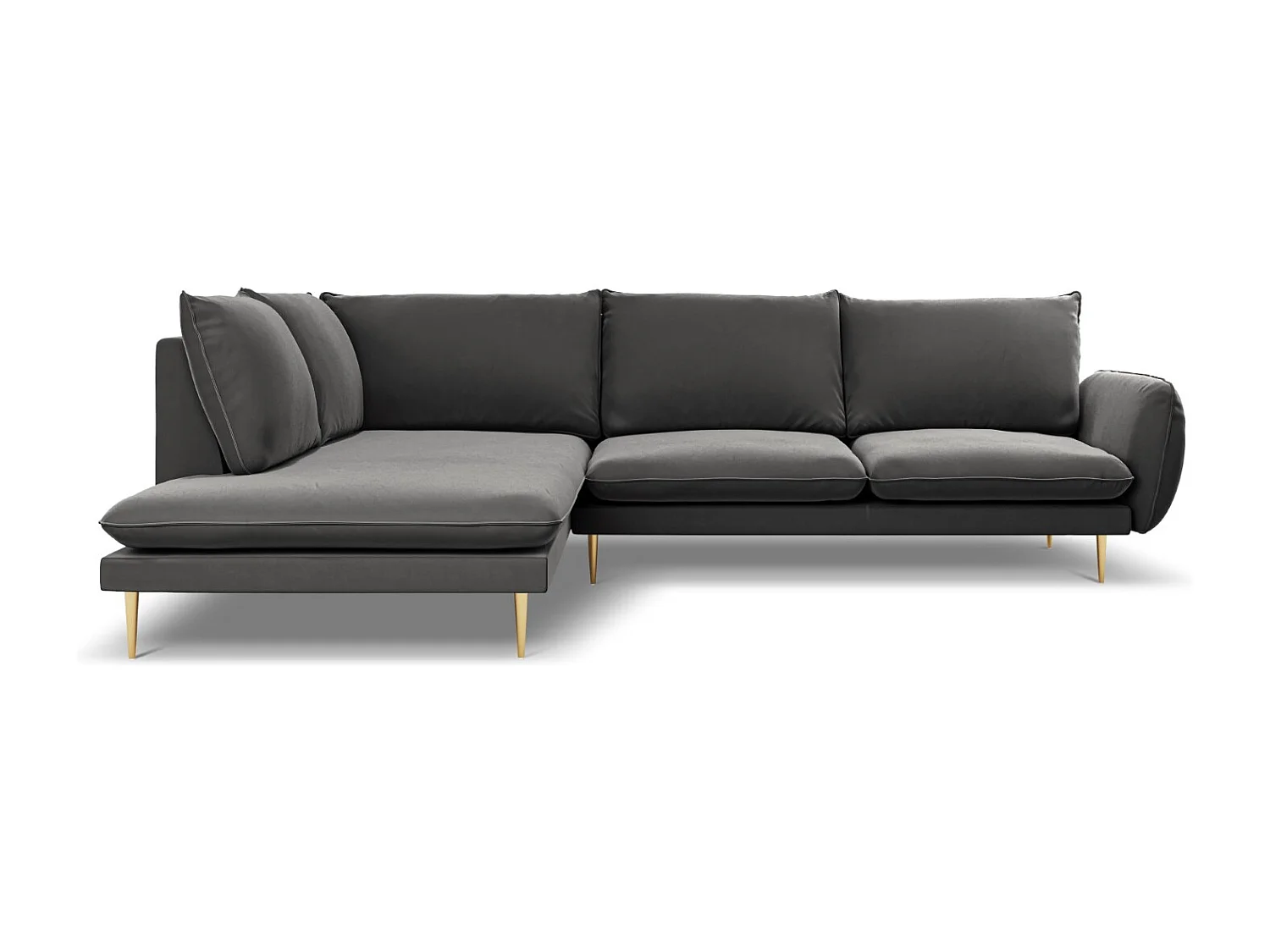 Cosmopolitan Design - Canapé d'angle gauche "Vienna" 6 places en velours gris - 275x185x95cm