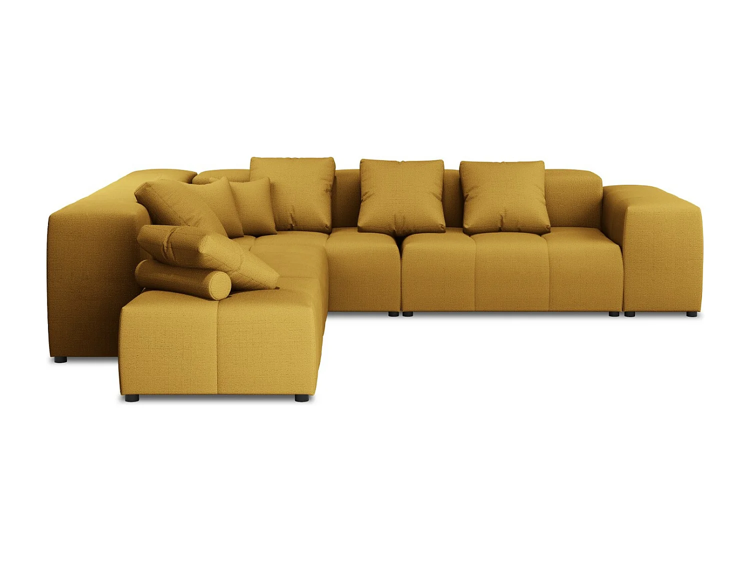 Cosmopolitan Design - Canapé d'angle symétrique modulable "Rome" 7 places en tissu structurel jaune - 320x320x75cm
