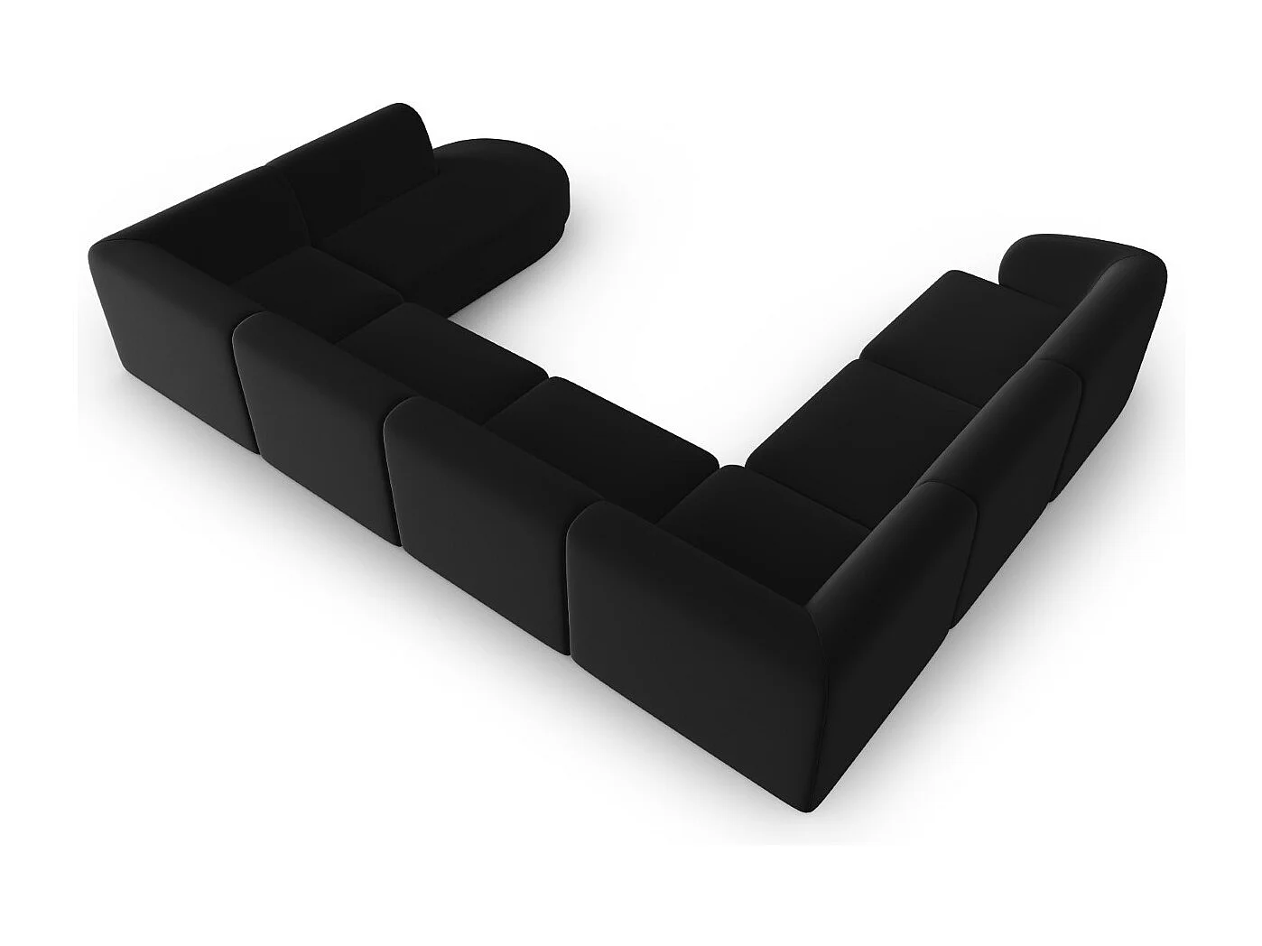 CXL by Christian Lacroix - Canapé d'angle gauche panoramique modulable "Lionel" 8 places en velours noir - 342x323x74cm