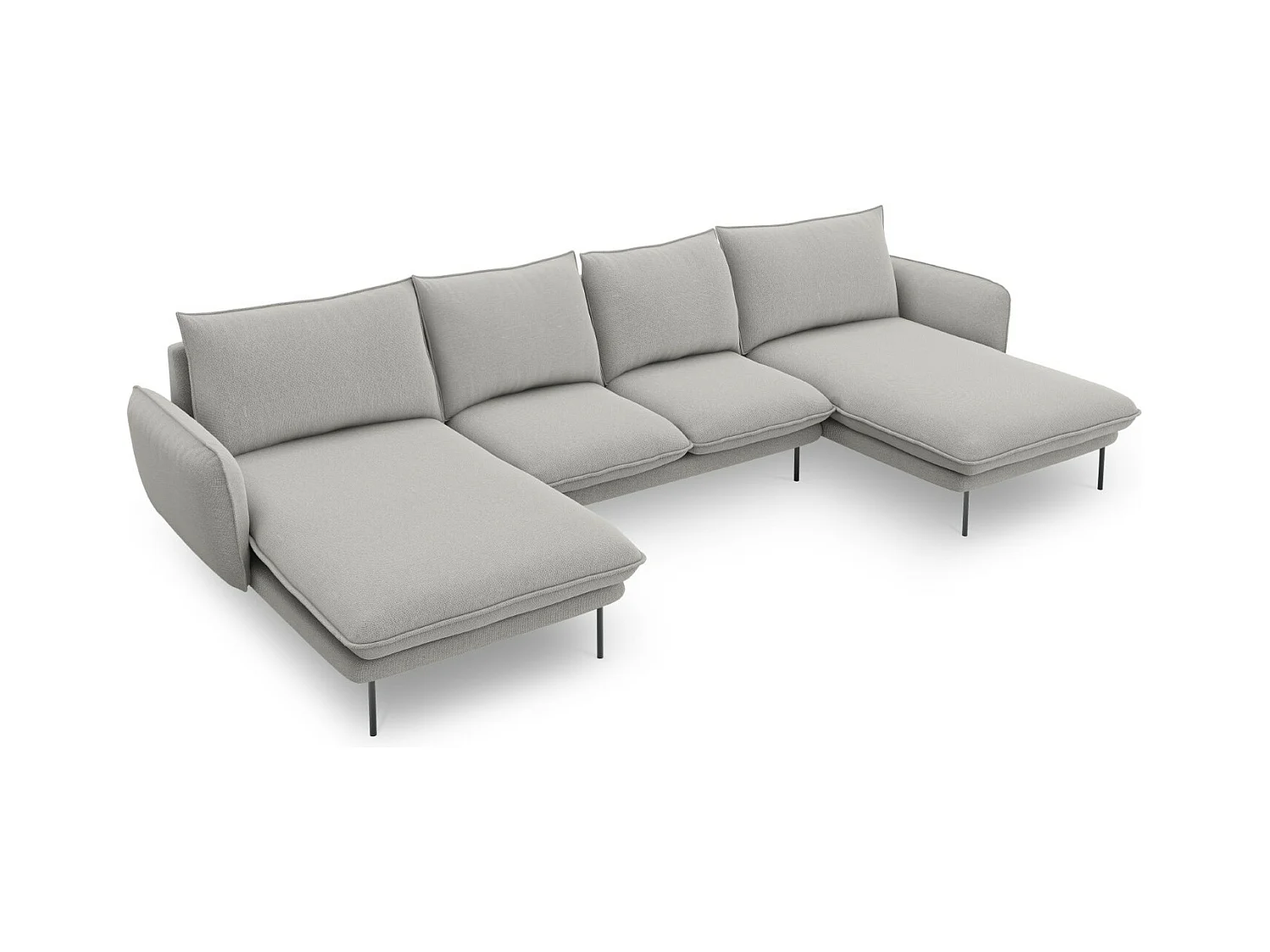 Cosmopolitan Design - Sofá panorámico "Vienna" 6 plazas de tejido estructural gris claro - 350x170x95cm