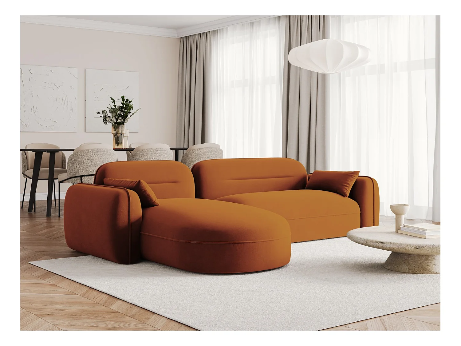 Cosmopolitan Design - Canapé d'angle gauche modulable "Sydney" 4 places en velours terracotta - 275x165x70cm