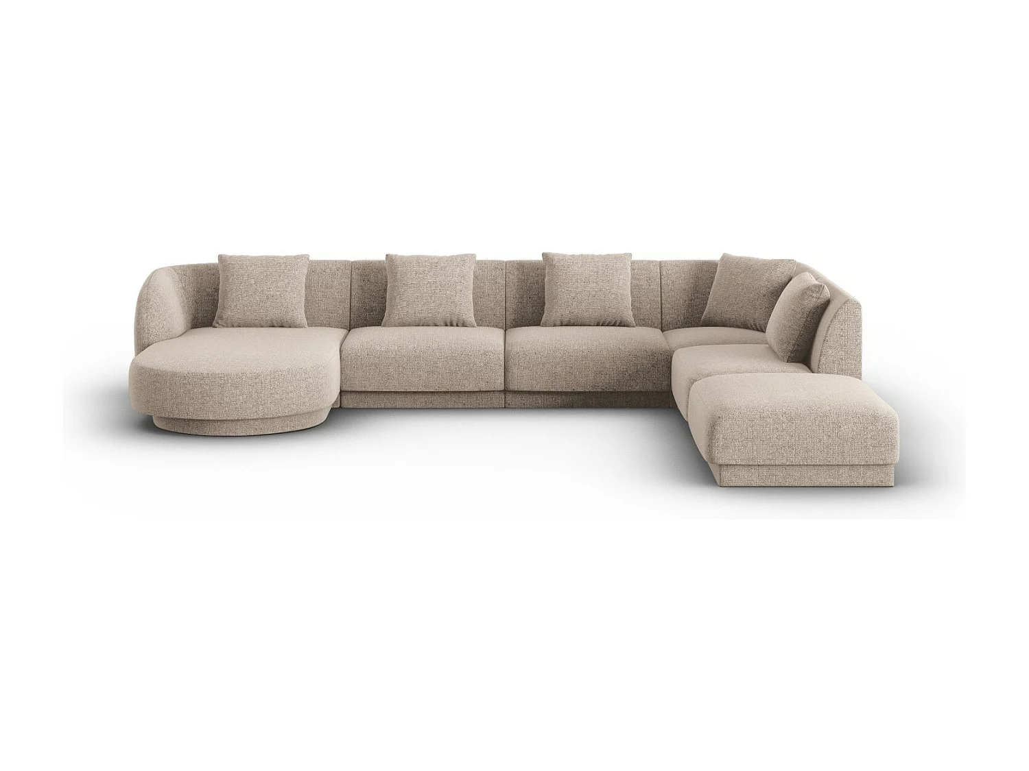 Cosmopolitan Design - Panoramische hoekbank rechts "Tulum" 6 zitplaatsen, Chenille, Beige - 330x255x70cm