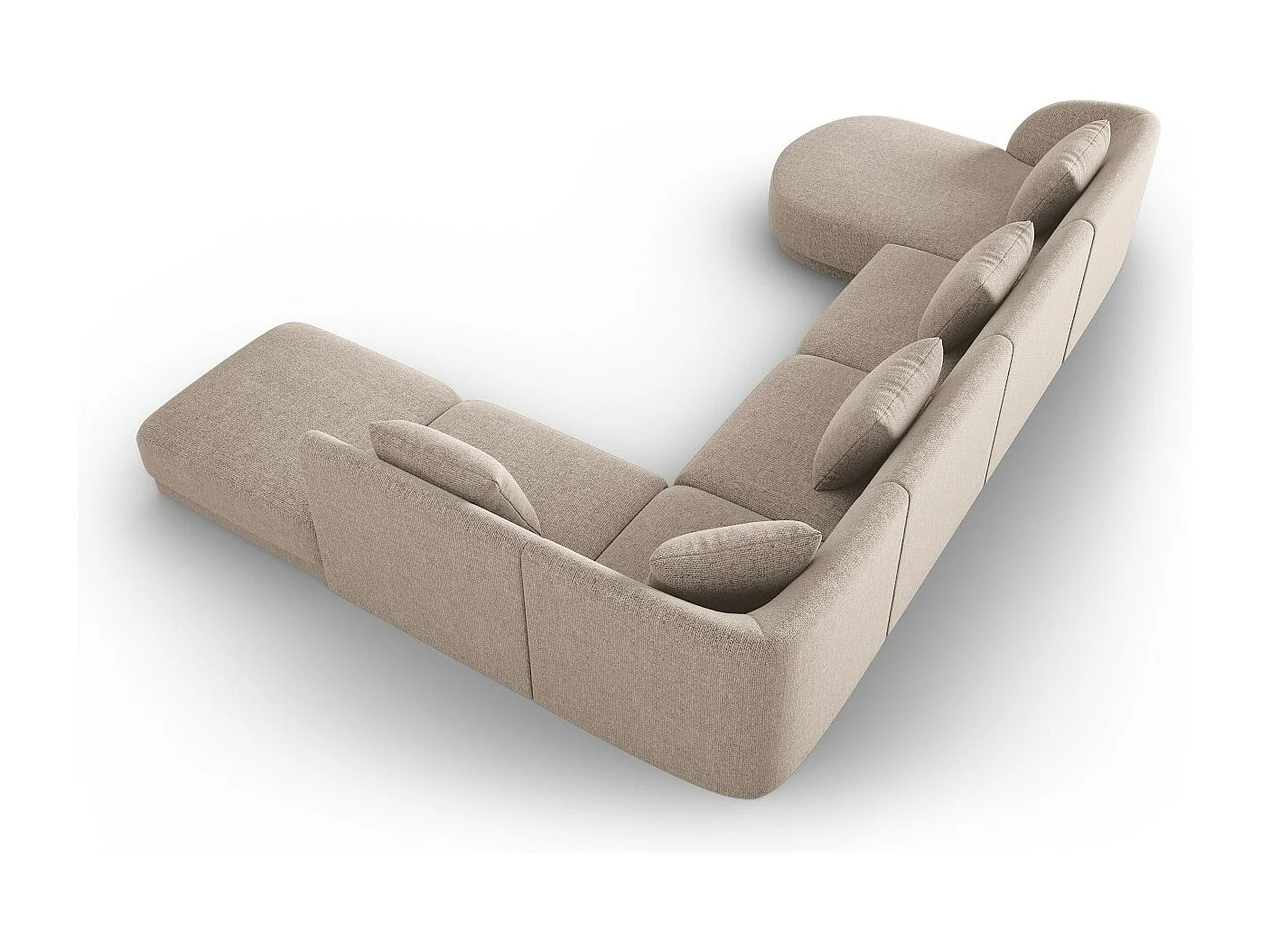 Cosmopolitan Design - Panoramische hoekbank rechts "Tulum" 6 zitplaatsen, Chenille, Beige - 330x255x70cm