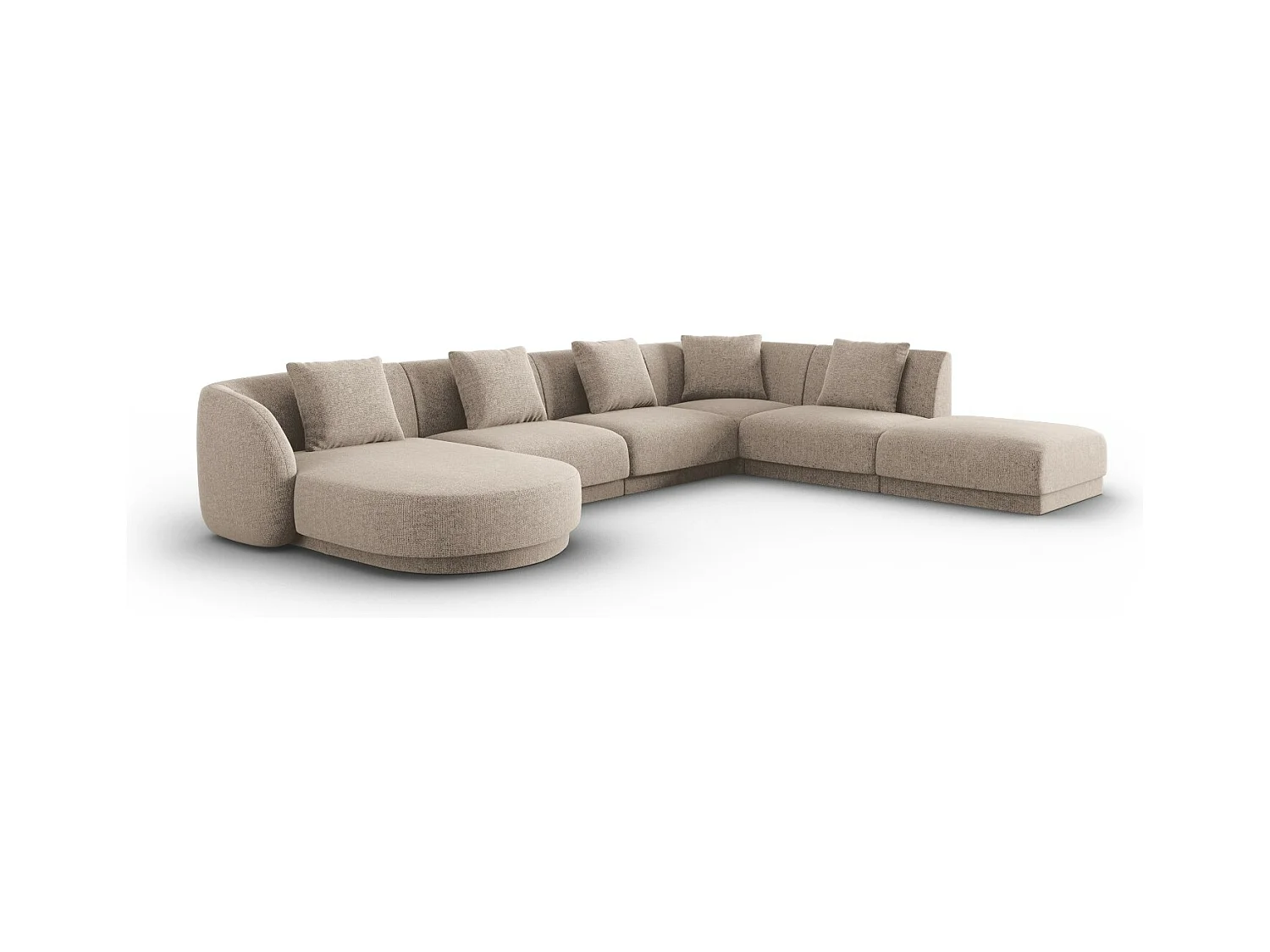 Cosmopolitan Design - Sofá de canto direito panorâmico "Tulum" 6 lugares em tecido chenille bege - 330x255x70cm