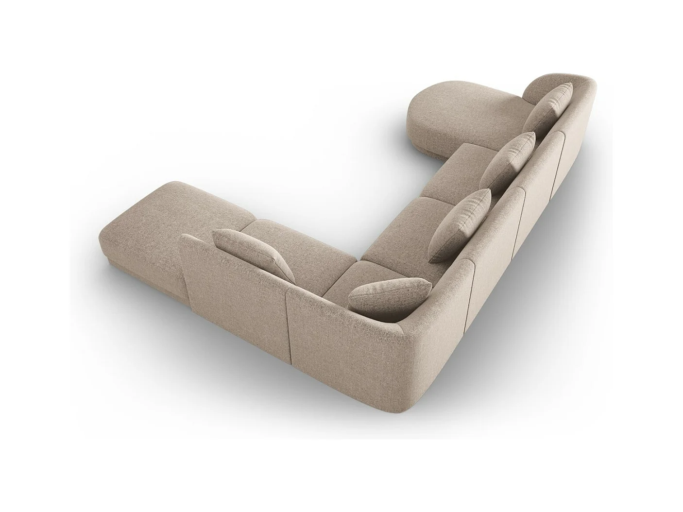 Cosmopolitan Design - Sofá de canto direito panorâmico "Tulum" 6 lugares em tecido chenille bege - 330x255x70cm