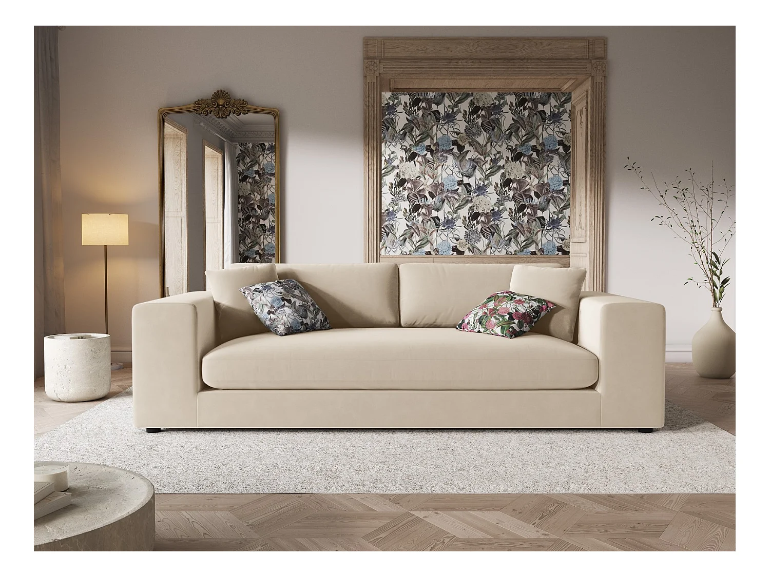 CXL by Christian Lacroix - Divano "Tendance" 4 posti in velluto beige - 262x122x72cm