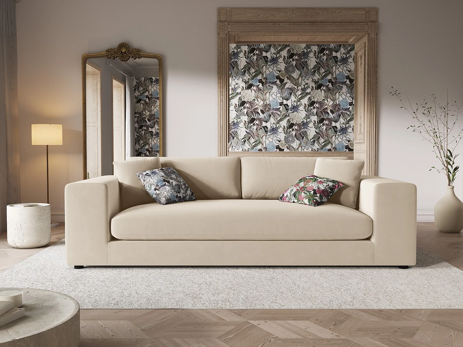 CXL by Christian Lacroix - Sofá "Tendance" 4 lugares em veludo bege - 262x122x72cm