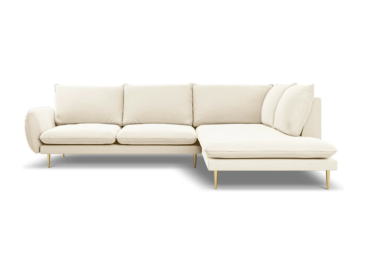 Cosmopolitan Design - 6-Sitzer Ecksofa rechts "Vienna" aus Samt leichtes beige - 275x185x95cm