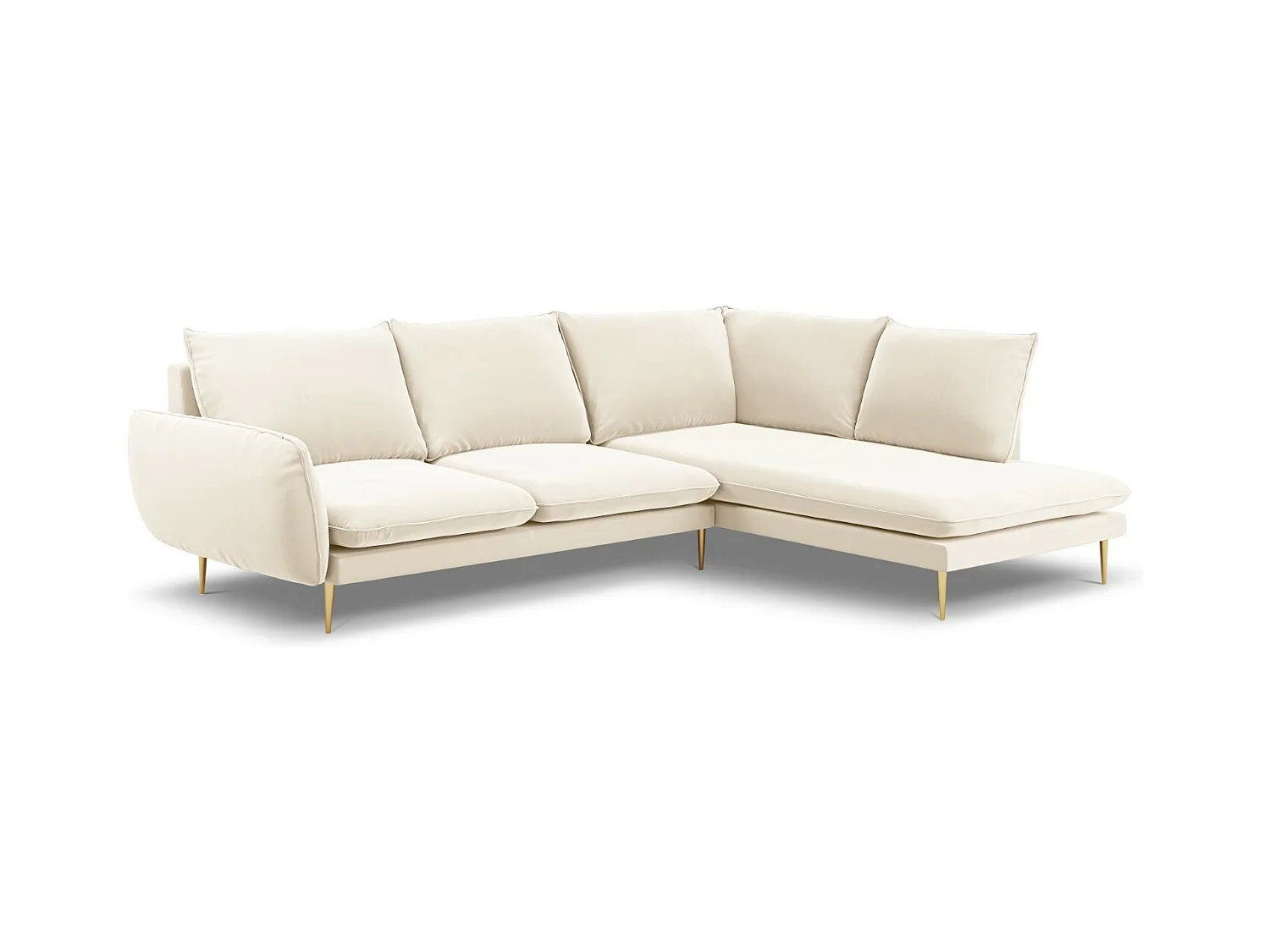 Cosmopolitan Design - Canapé d'angle droit "Vienna" 6 places en velours beige clair - 275x185x95cm