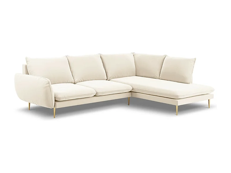 Cosmopolitan Design - Canapé d'angle droit "Vienna" 6 places en velours beige clair - 275x185x95cm