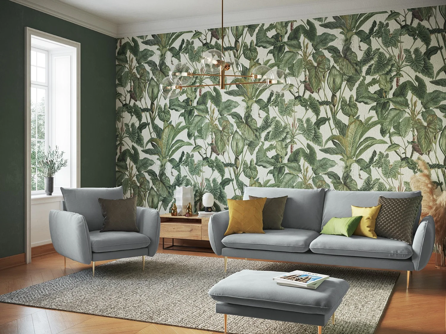 Cosmopolitan Design - Bank "Vienna" 3 zitplaatsen, Flueel, Lichtgrijs - 200x92x95cm