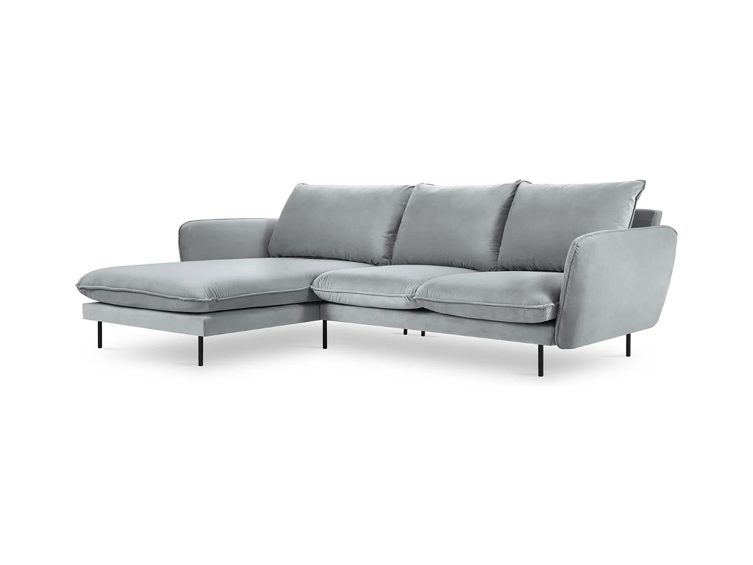 Cosmopolitan Design - Linker hoekbank "Vienna" 5 zitplaatsen, Flueel, Lichtgrijs - 255x170x95cm