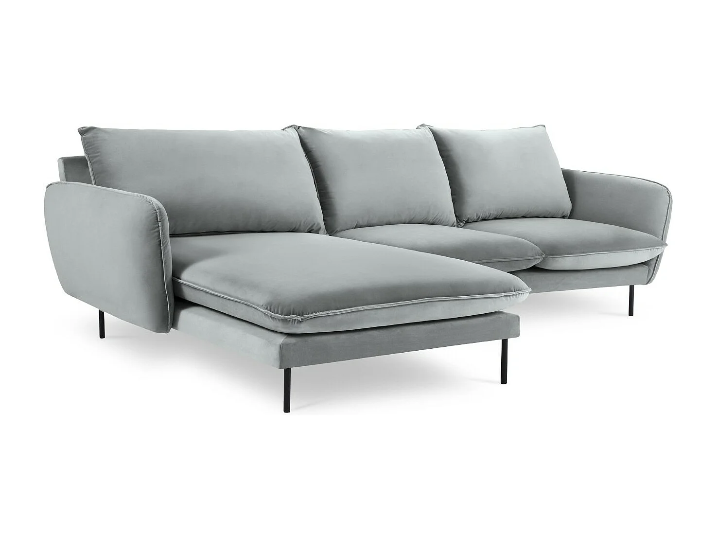 Cosmopolitan Design - Linker hoekbank "Vienna" 5 zitplaatsen, Flueel, Lichtgrijs - 255x170x95cm