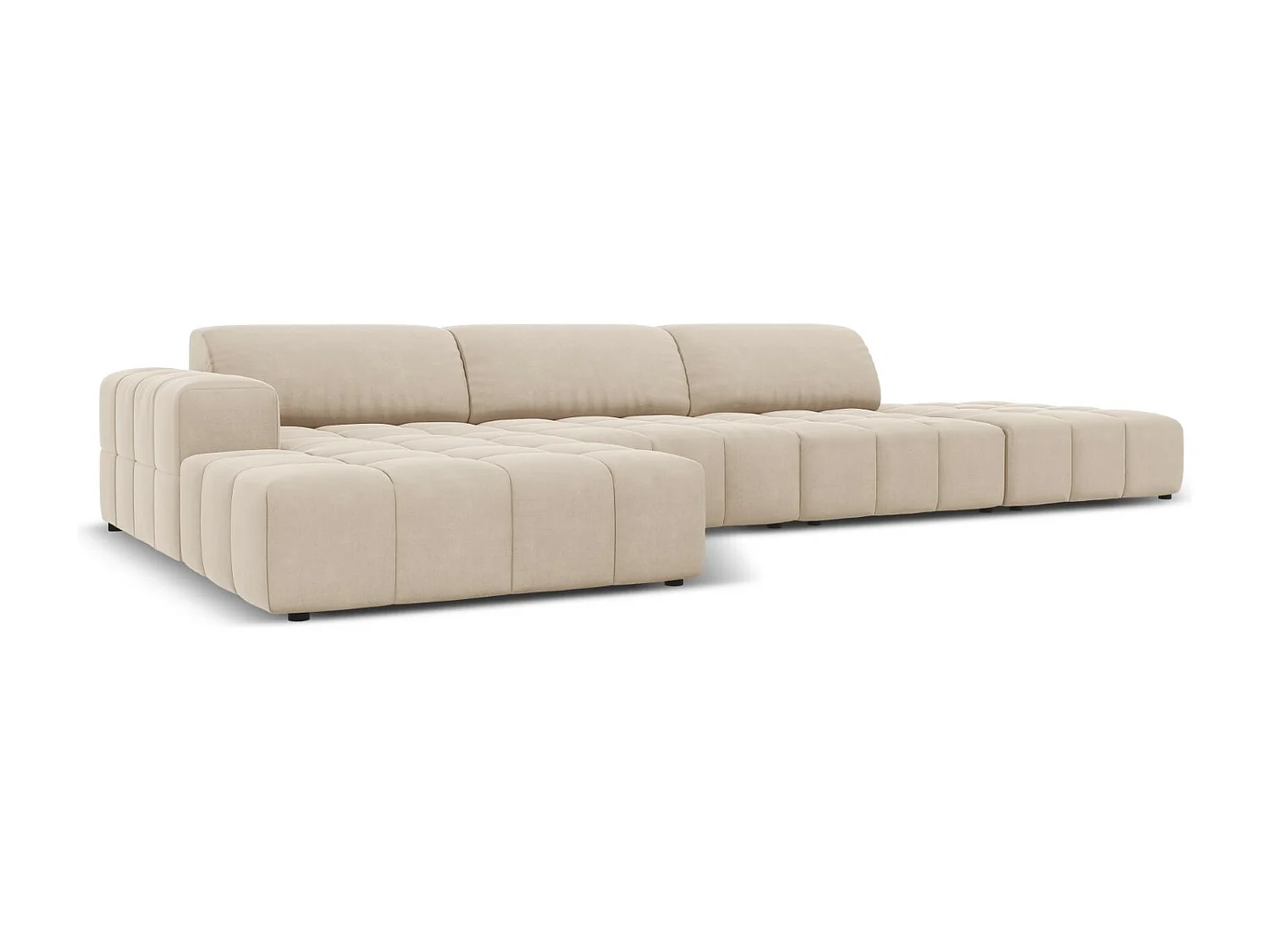 CXL by Christian Lacroix - Linker hoekbank "Luc" 5 zitplaatsen, Flueel, Lichtbeige - 341x166x70cm