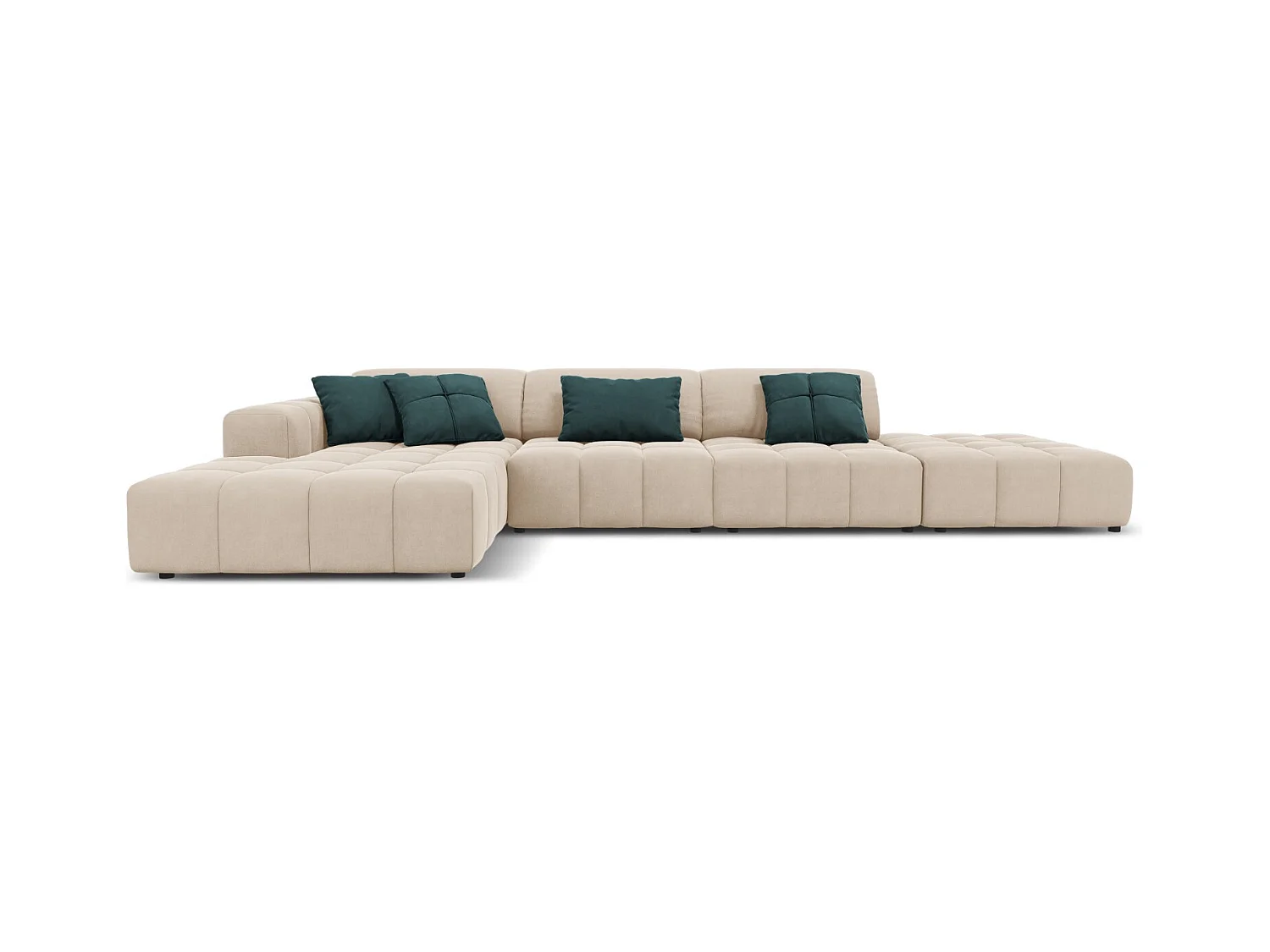 CXL by Christian Lacroix - Canapé d'angle gauche "Luc" 5 places en velours beige clair - 341x166x70cm