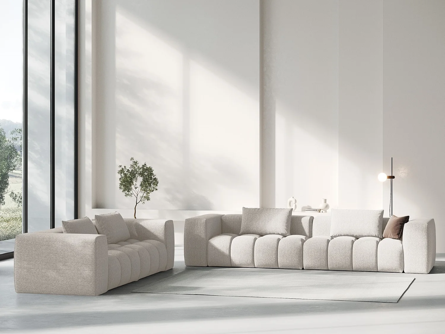 CXL by Christian Lacroix - Modulaire bank "Lorella" 3 zitplaatsen, Structurele stof, Beige - 230x85x70cm