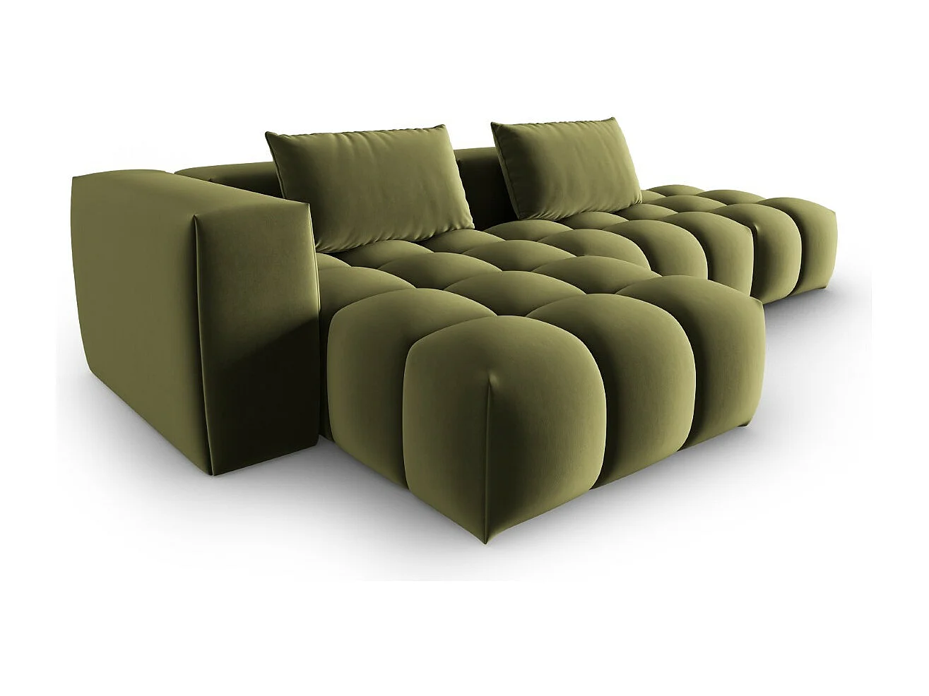 CXL by Christian Lacroix - Canapé d'angle gauche modulable "Lorella" 4 places en velours vert clair - 265x145x70cm