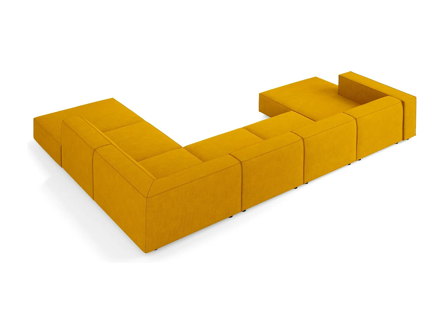 Cosmopolitan Design - Divano panoramico destro "Arendal" 7 posti in ciniglia con effetto a coste senape - 364x262x70cm