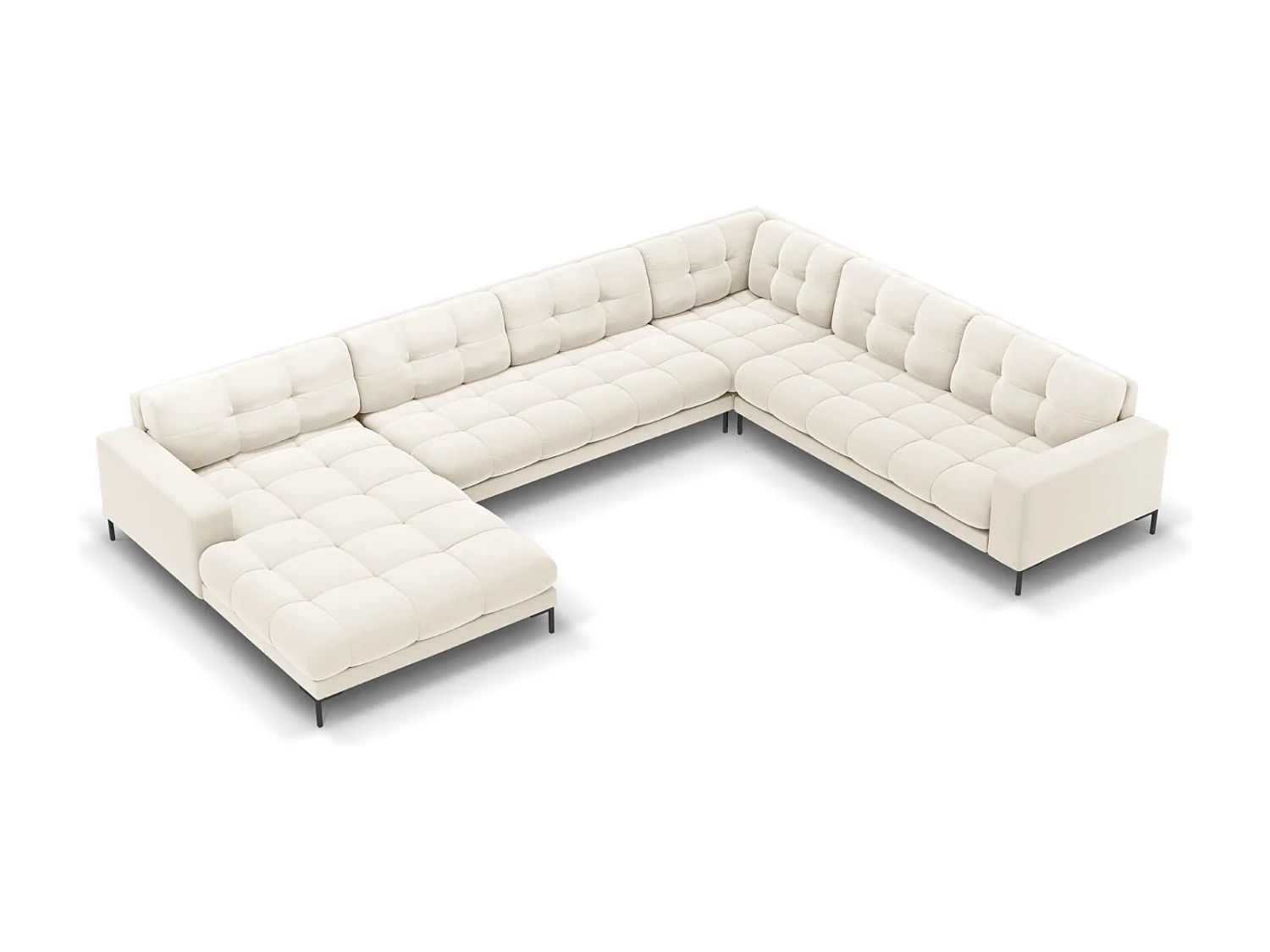 Cosmopolitan Design - Canapé d'angle droit panoramique "Bali" 7 places en velours beige clair - 327x256x75cm