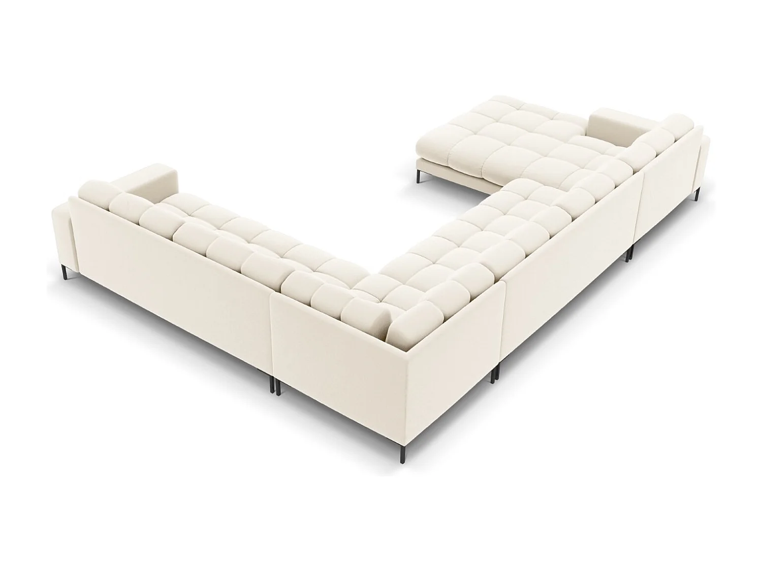 Cosmopolitan Design - Sofá de canto direito panorâmico "Bali" 7 lugares em veludo bege claro - 327x256x75cm