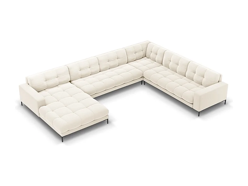 Cosmopolitan Design - Sofá de canto direito panorâmico "Bali" 7 lugares em veludo bege claro - 327x256x75cm