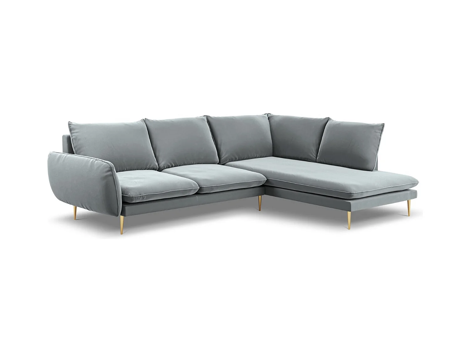 Cosmopolitan Design - Sofá de canto direito "Vienna" 6 lugares em veludo cinza claro - 275x185x95cm