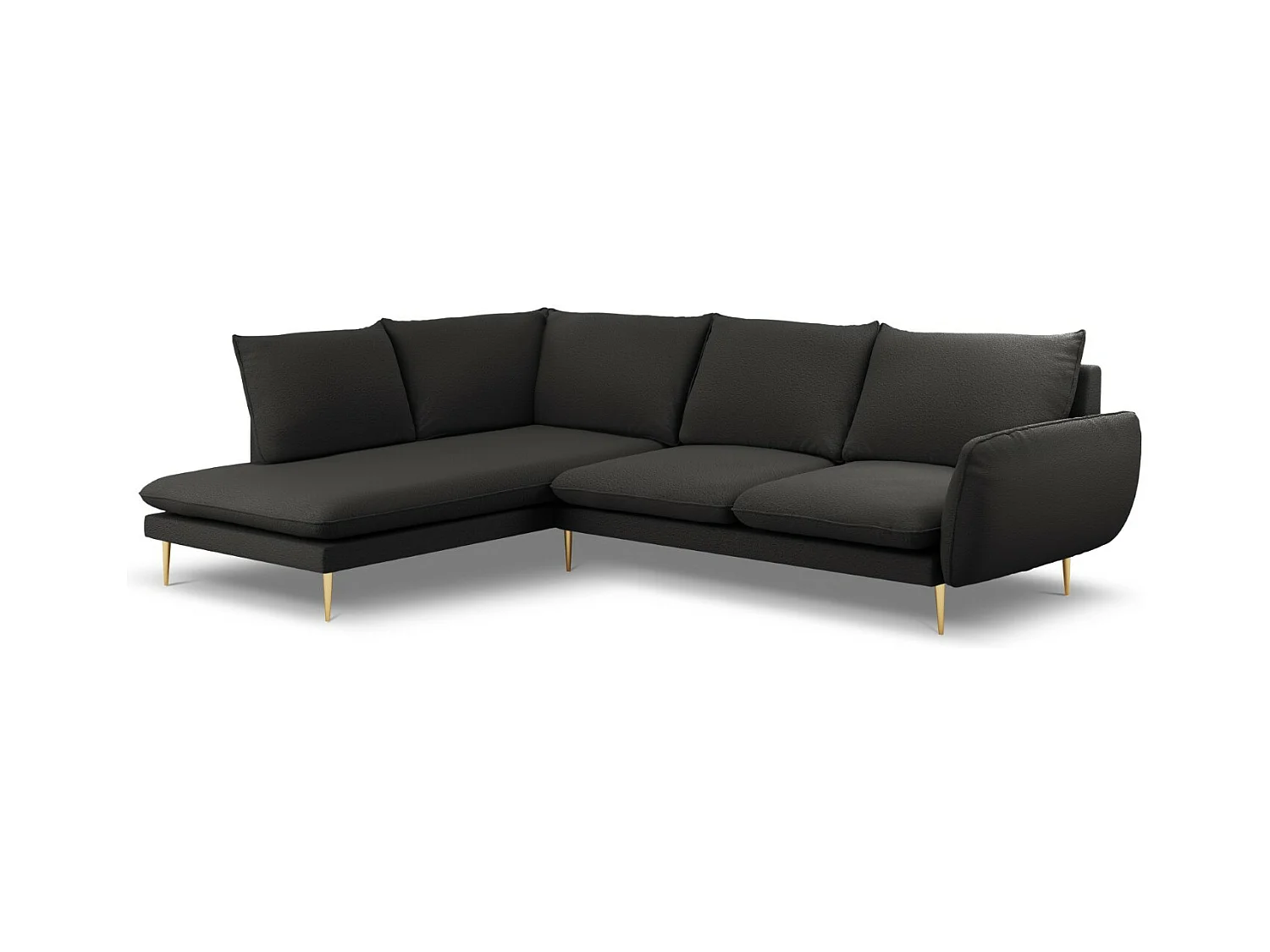 Cosmopolitan Design - Linker hoekbank "Vienna" 6 zitplaatsen, Boucle, Zwart - 275x185x95cm
