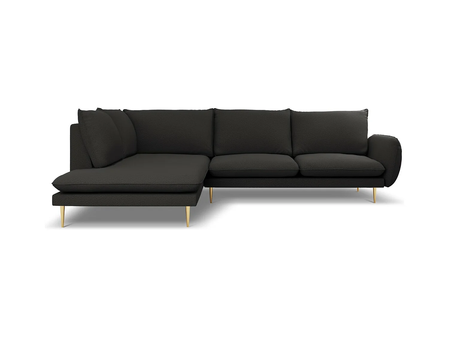 Cosmopolitan Design - Sofá de canto esquerdo "Vienna" 6 lugares em tecido bouclé preto - 275x185x95cm