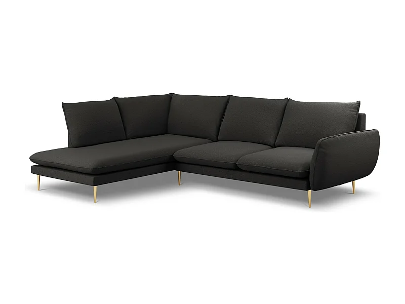 Cosmopolitan Design - Canapé d'angle gauche "Vienna" 6 places en bouclé noir - 275x185x95cm
