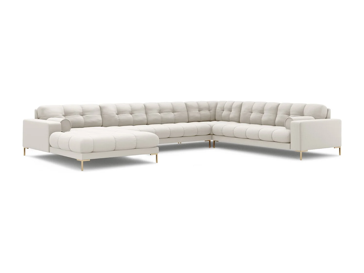 Cosmopolitan Design - Panoramische hoekbank rechts "Bali" 7 zitplaatsen, Structurele stof, Lichtbeige - 327x256x75cm