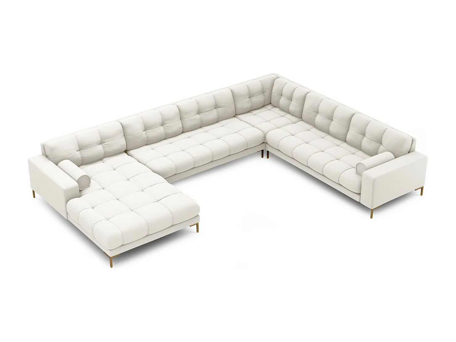 Cosmopolitan Design - Sofá de canto direito panorâmico "Bali" 7 lugares em tecido estrutural bege claro - 327x256x75cm