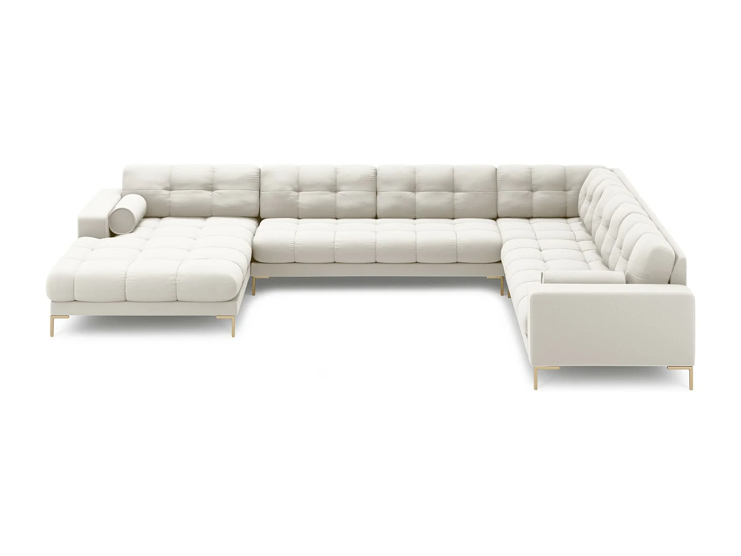 Cosmopolitan Design - Sofá de canto direito panorâmico "Bali" 7 lugares em tecido estrutural bege claro - 327x256x75cm