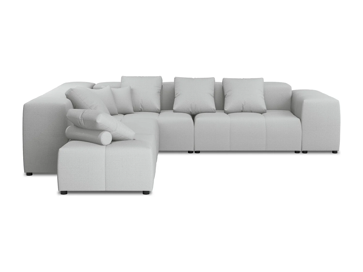 Cosmopolitan Design - Canapé d'angle symétrique modulable "Rome" 7 places en tissu structurel gris clair - 320x320x75cm