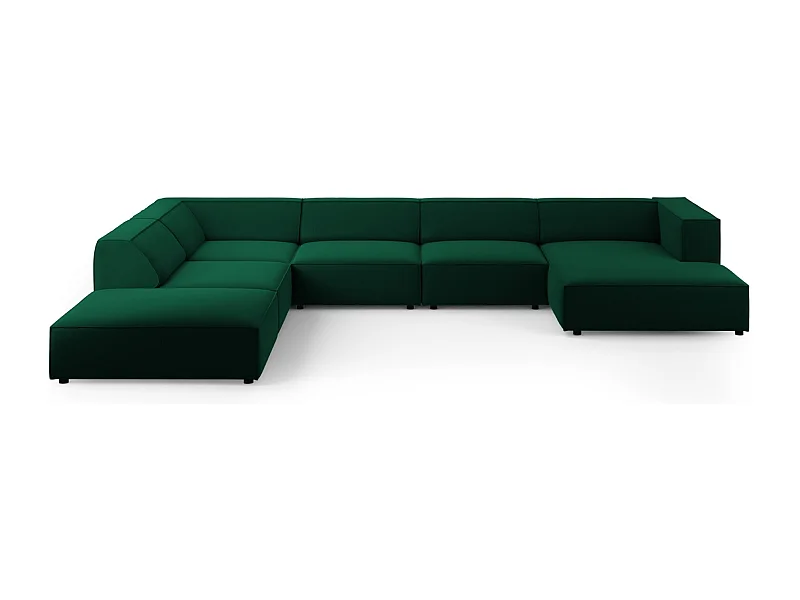 Cosmopolitan Design - Sofá de canto panorâmico à esquerda "Arendal" 7 lugares em veludo verde garrafa - 364x262x70cm