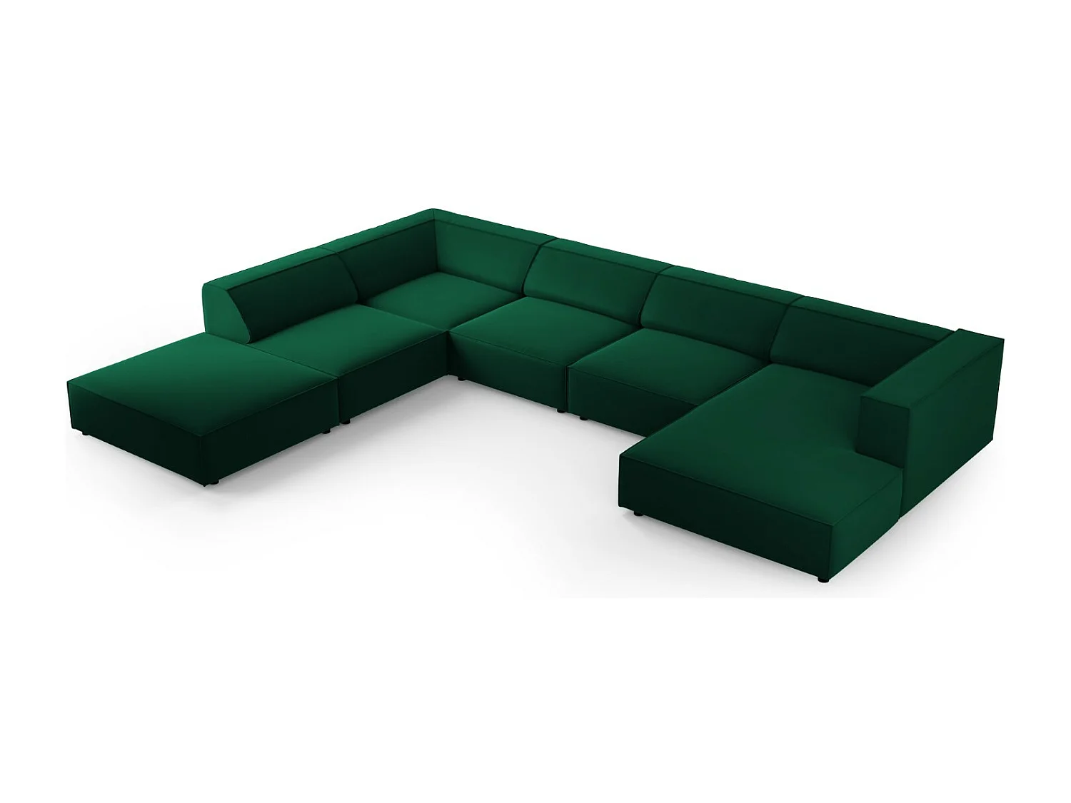 Cosmopolitan Design - 7-Sitzer Panoramasofa links "Arendal" aus Samt flaschengrün - 364x262x70cm