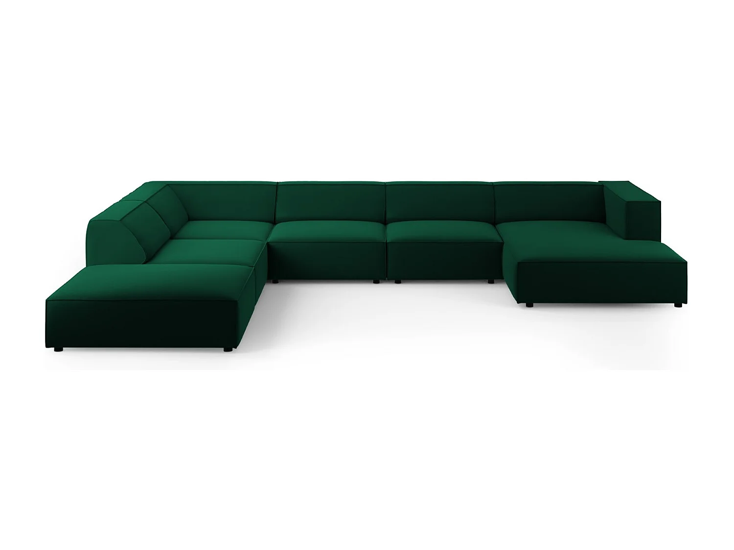 Cosmopolitan Design - Sofá de canto panorâmico à esquerda "Arendal" 7 lugares em veludo verde garrafa - 364x262x70cm