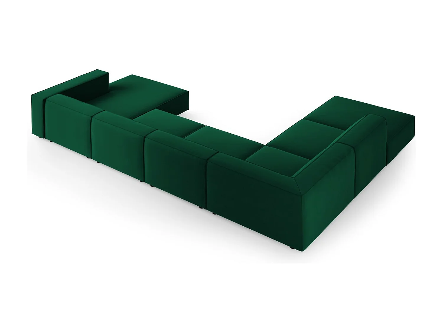 Cosmopolitan Design - Sofá de canto panorâmico à esquerda "Arendal" 7 lugares em veludo verde garrafa - 364x262x70cm