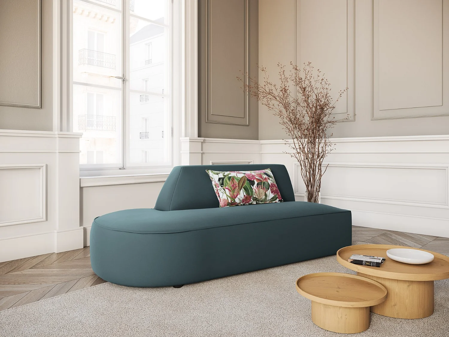 CXL by Christian Lacroix - Sofá modular izquierdo "Charles" 2 plazas de terciopelo azul - 181x93x69cm