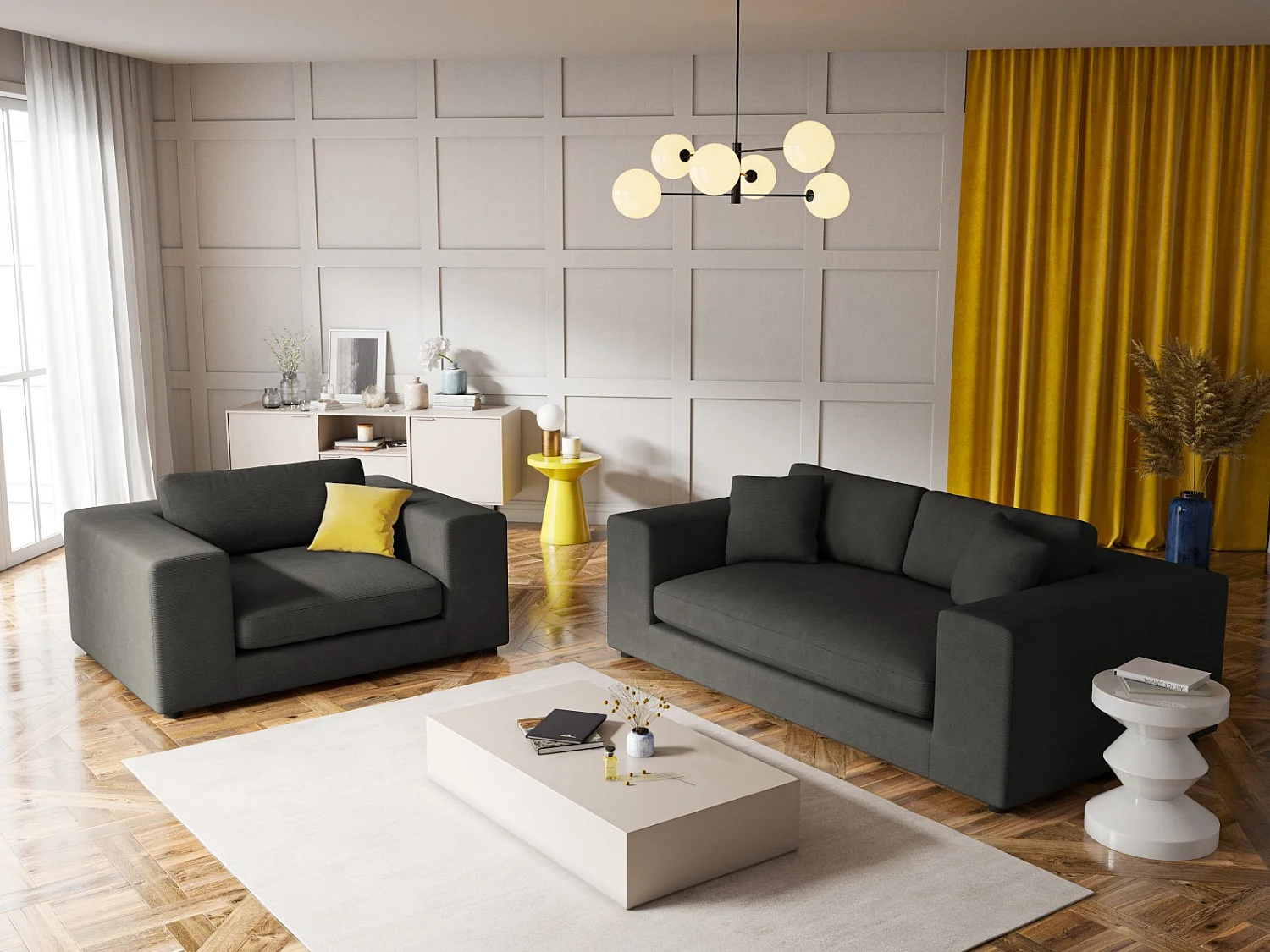 CXL by Christian Lacroix - Sofa, "Tendance" 1,5 miejsca sztruks, szary ciemny - 156x122x72cm