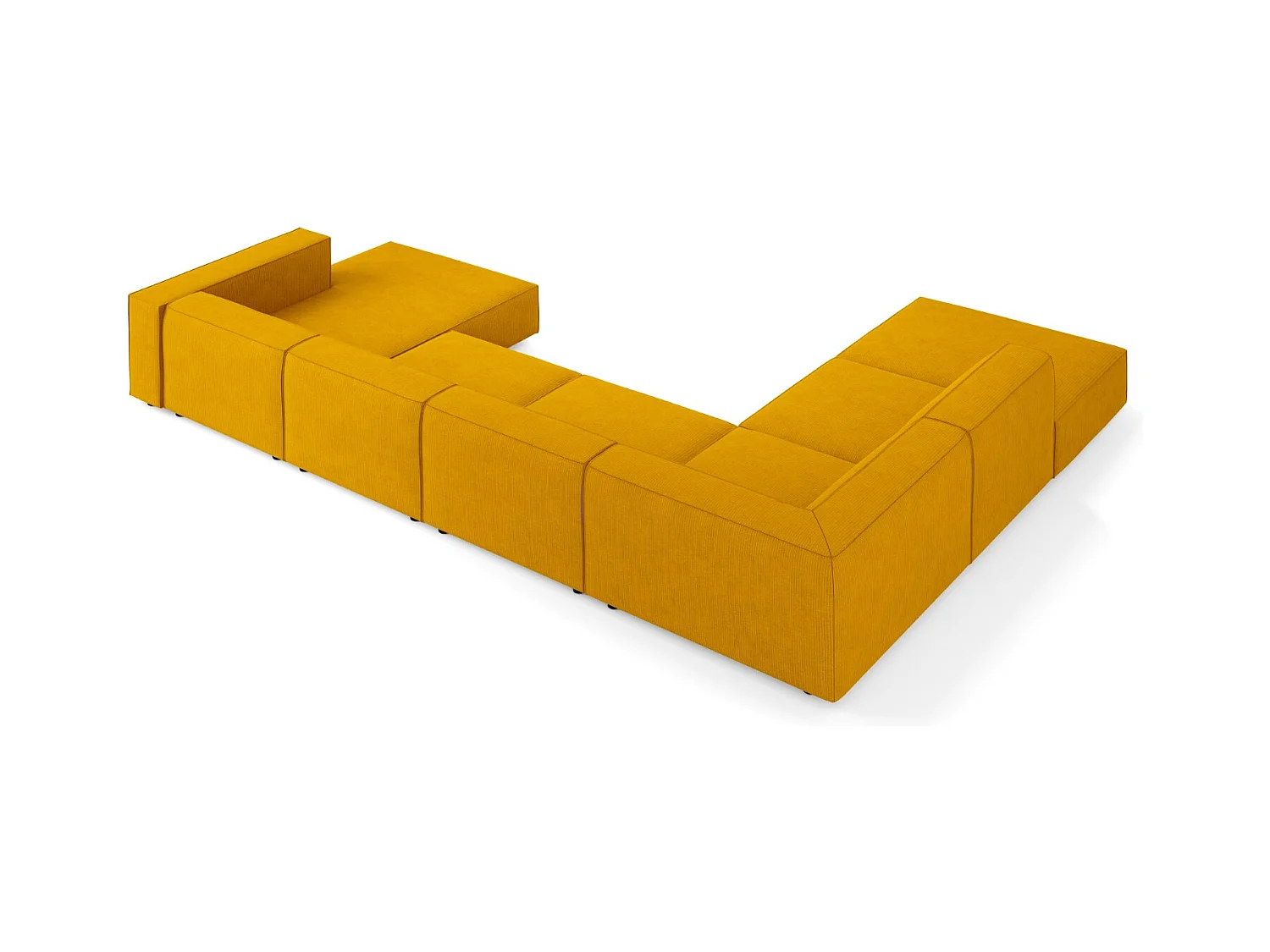 Cosmopolitan Design - 7-Sitzer Panoramasofa links "Arendal" aus Chenille-Stoff mit Rippeneffekt senf - 364x262x70cm