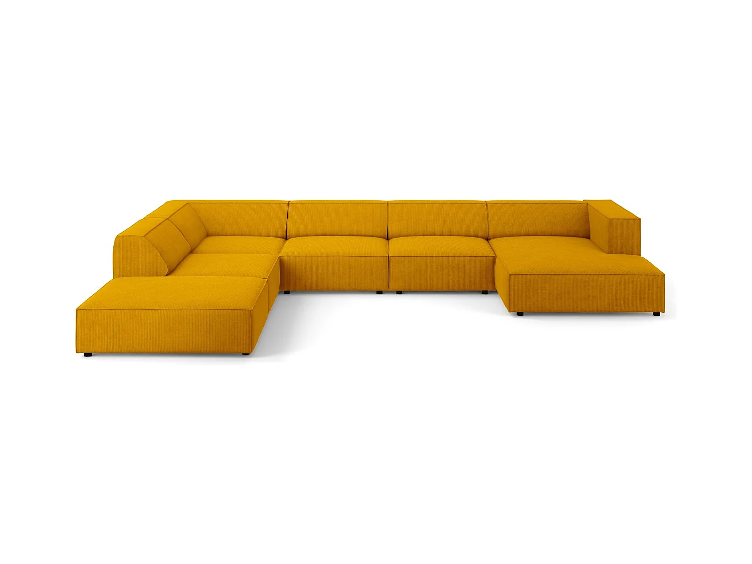 Cosmopolitan Design - Panoramische hoekbank links "Arendal" 7 zitplaatsen, Chenille met ribbeleffect, Mosterd - 364x262x70cm