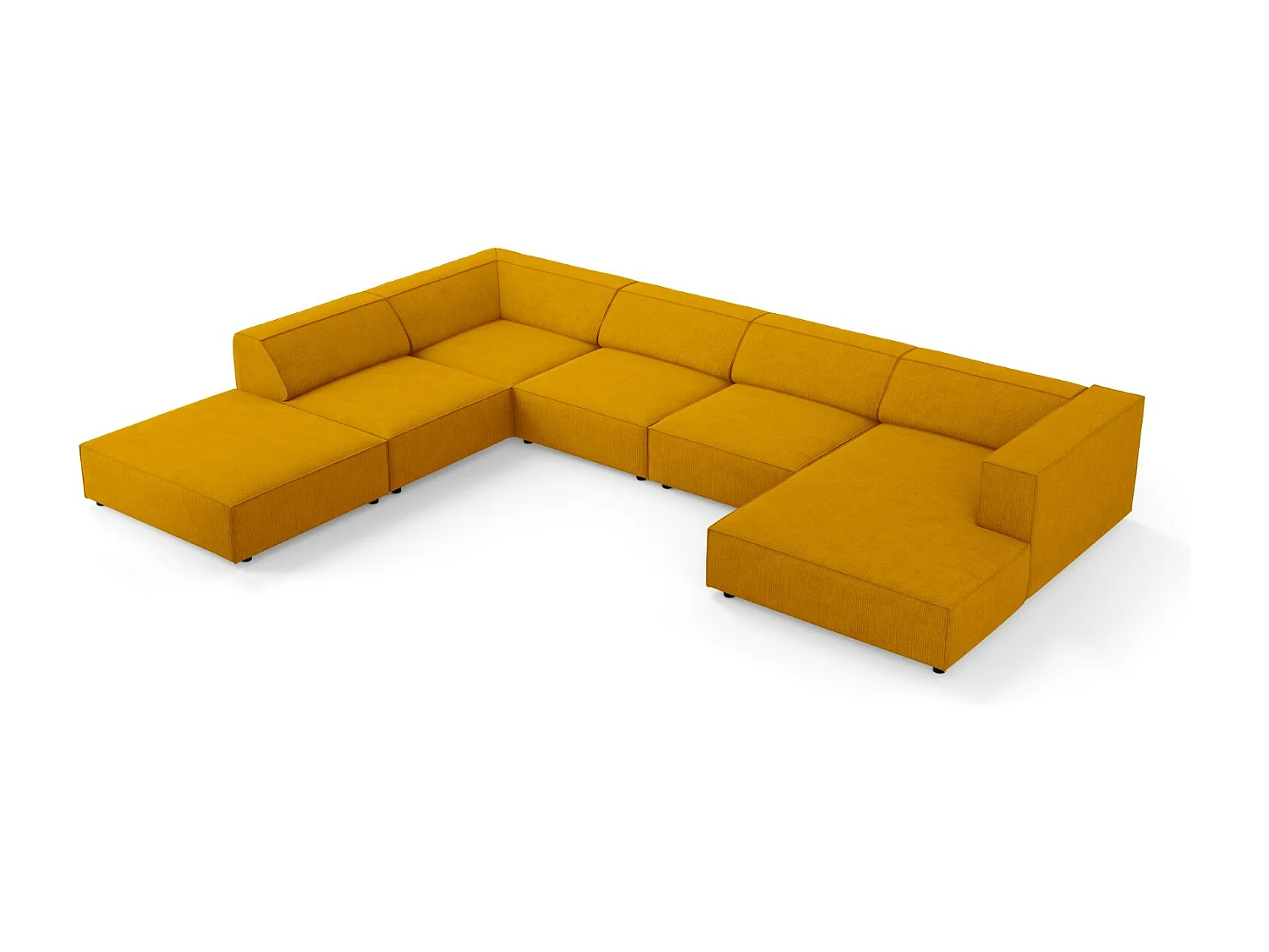 Cosmopolitan Design - Sofá de canto panorâmico à esquerda "Arendal" 7 lugares em tecido chenille com efeito canelado mostarda - 364x262x70cm