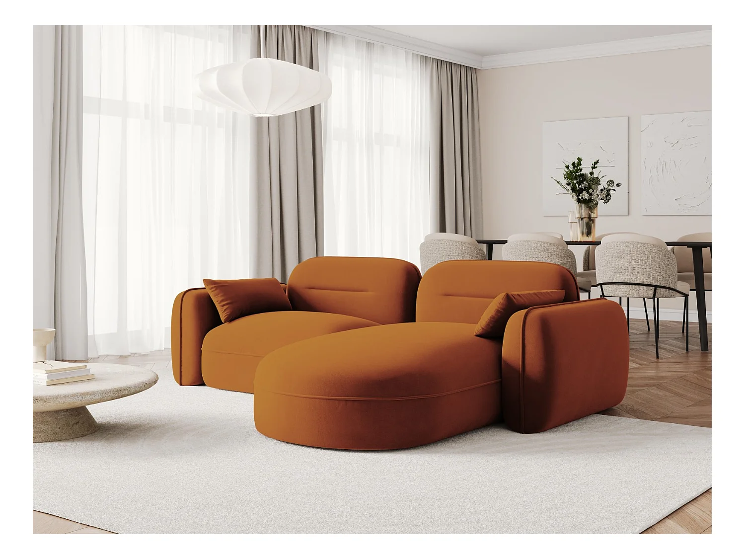 Cosmopolitan Design - Canapé d'angle droit modulable "Sydney" 3 places en velours terracotta - 230x165x70cm