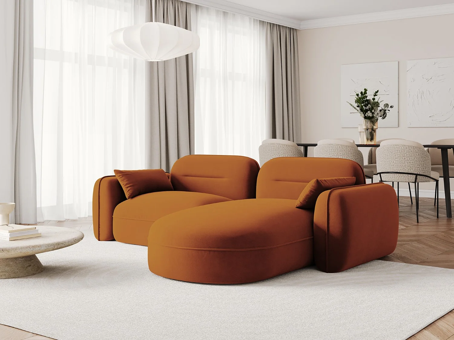 Cosmopolitan Design - Sofá modular de canto direito "Sydney" 3 lugares em veludo terracota - 230x165x70cm