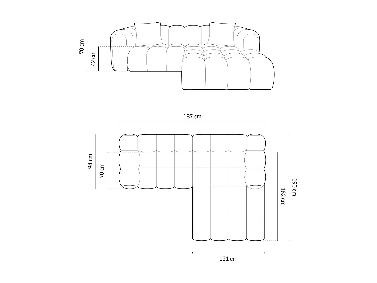 CXL by Christian Lacroix - Narożnik prawy panoramiczny, "Clotilde" 3 miejsca tkanina strukturalna, szary - 187x190x70cm