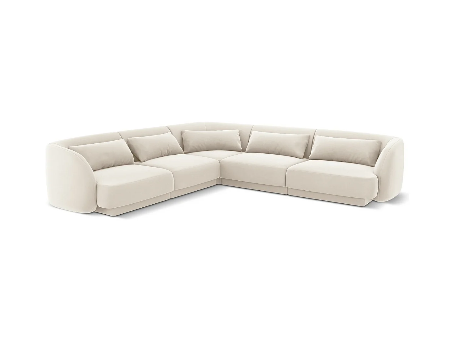 Cosmopolitan Design - Symmetrische hoekbank "Tulum" 5 zitplaatsen, Flueel, Lichtbeige - 255x255x70cm