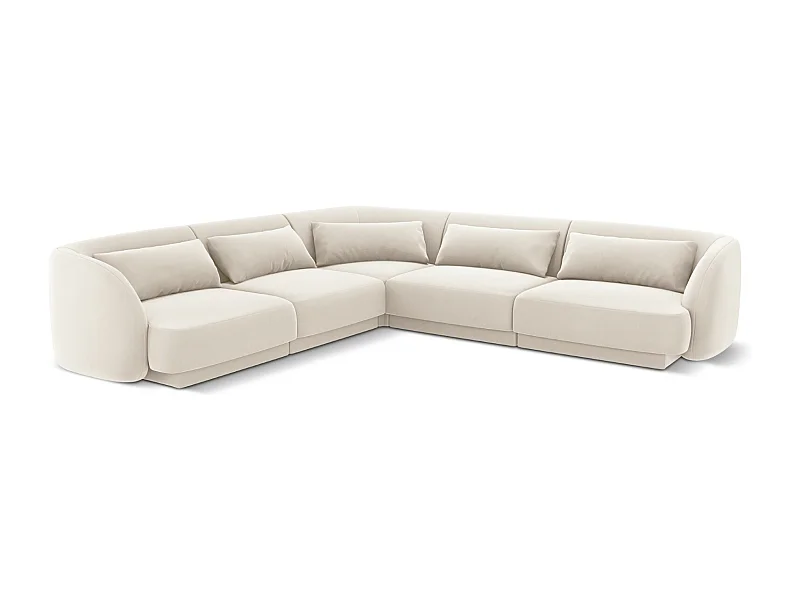 Cosmopolitan Design - Canapé d'angle symétrique "Tulum" 5 places en velours beige clair - 255x255x70cm